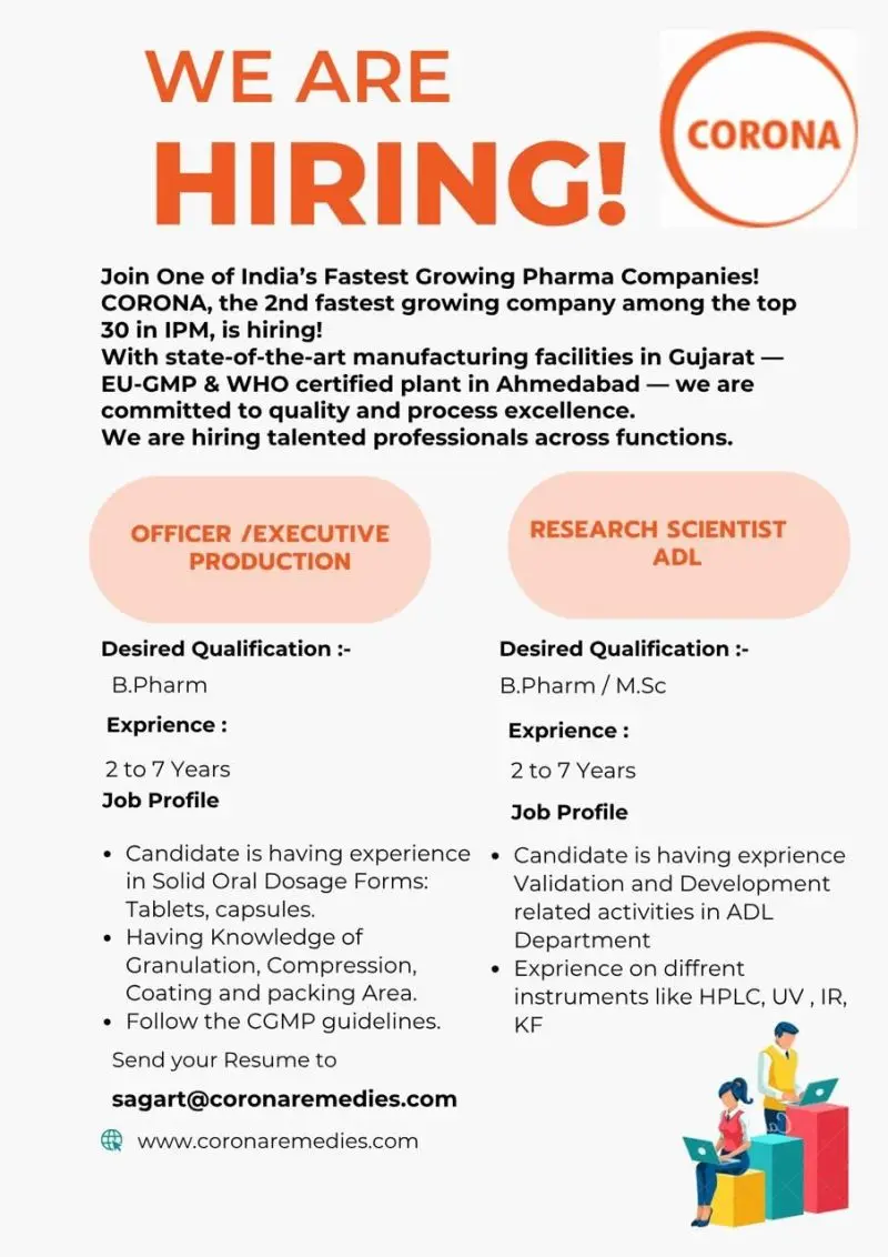 Corona Remedies Hiring Production, Analytical Development Lab (ADL) 2 Corona Remedies Hiring Production, Analytical Development Lab (ADL)