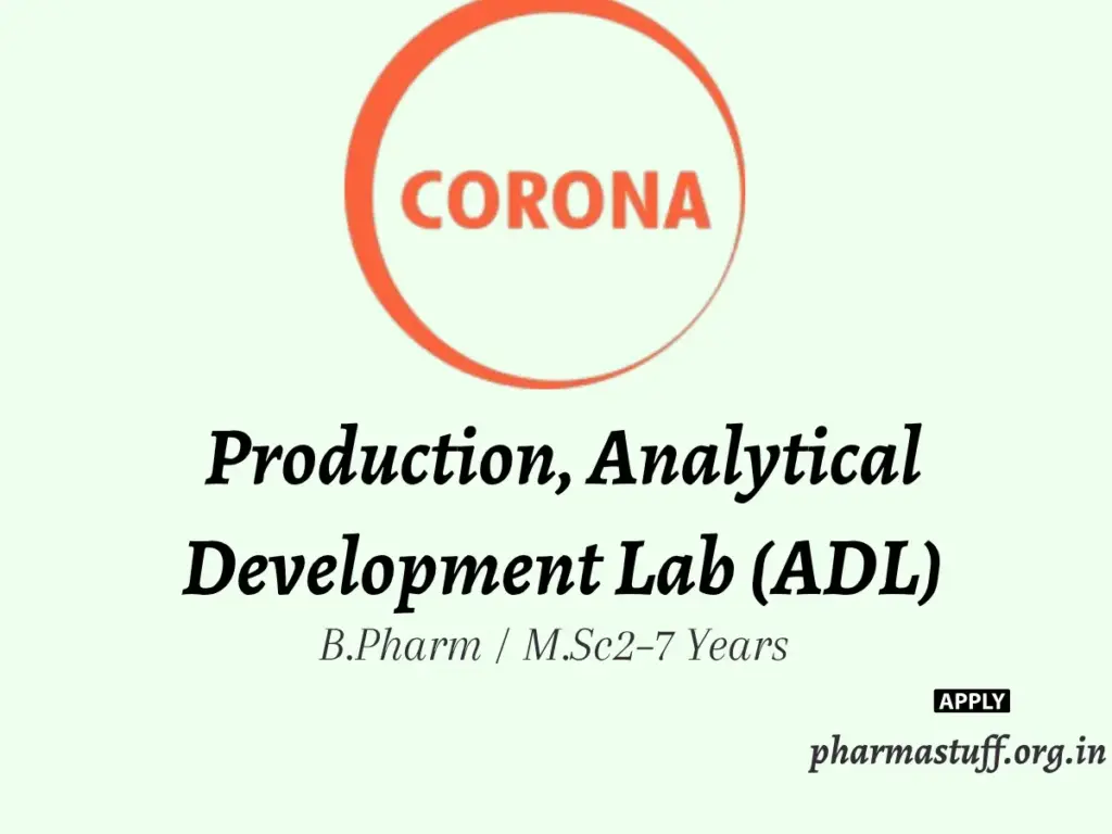 Corona Remedies Hiring Production, Analytical Development Lab (ADL)