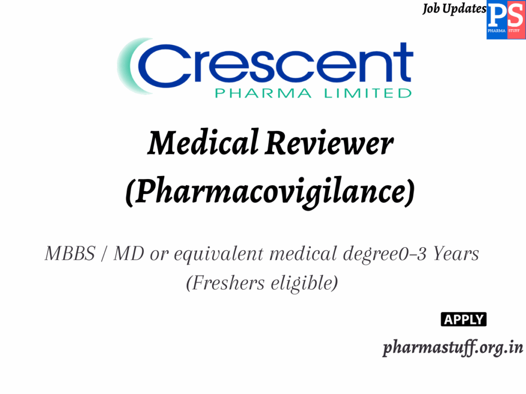 Crescent Pharma Hiring Medical Reviewer (Pharmacovigilance)
