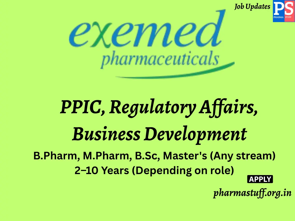 Exemed Pharmaceuticals Hiring PPIC Regulatory Affairs Business Development