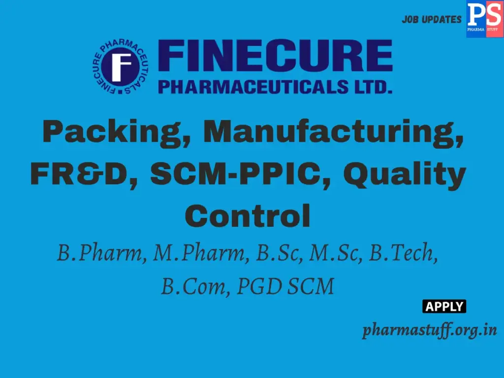 Finecure Pharmaceuticals Walk-in Packing, Manufacturing, FR&D, SCM-PPIC, Quality Control