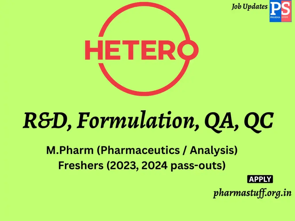 Hetero Labs Hiring R&D, Formulation, QA, QC