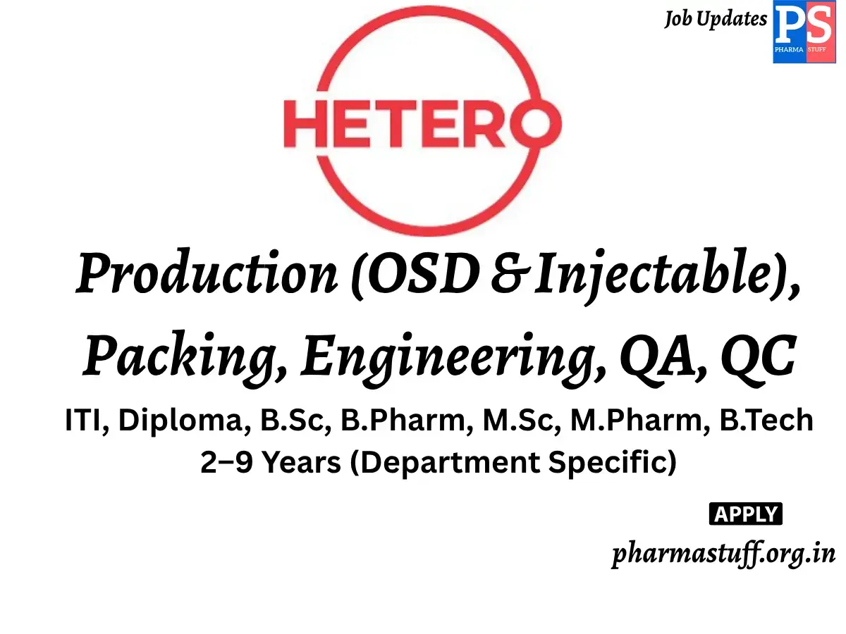 Hetero Pharma Walk In Production OSD Injectable Packing Engineering QA QC 2