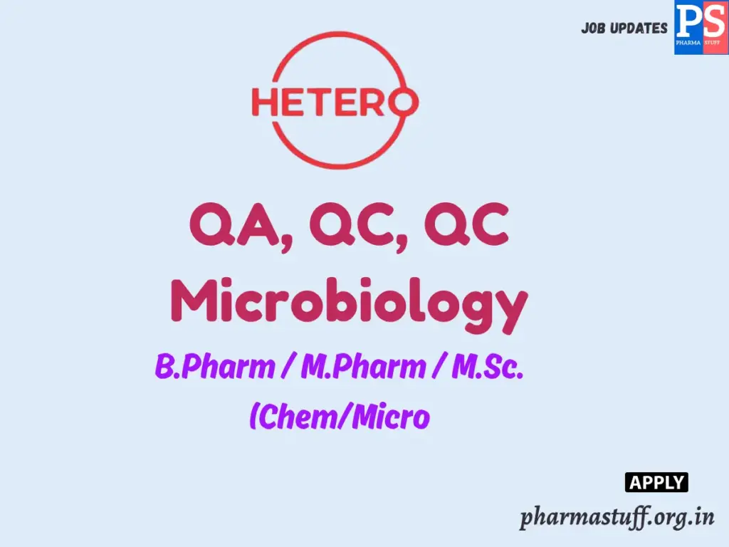 Hetero Walk-in Freshers in QA, QC, and Microbiology Departments