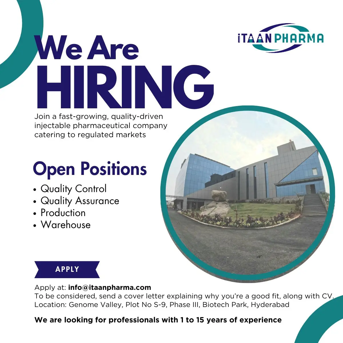 ITAAN Pharma Hiring QC, QA, Production, Warehouse 2 ITAAN Pharma Hiring QC, QA, Production, Warehouse