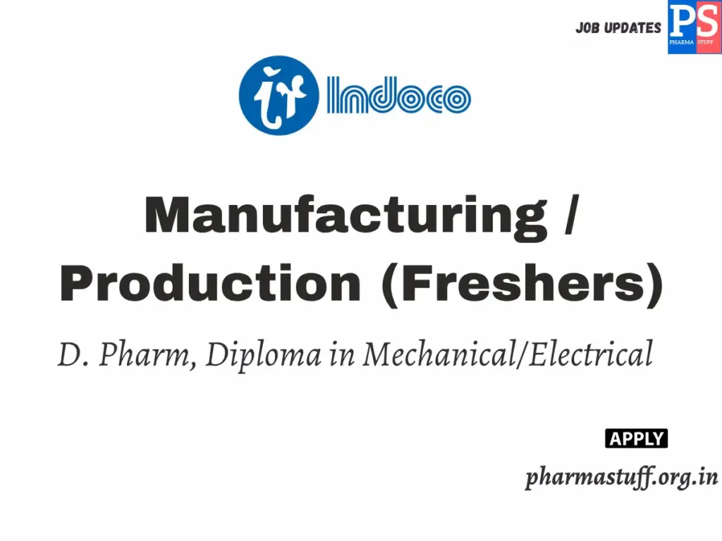 Indoco Remedies Hiring Manufacturing / Production (Freshers)