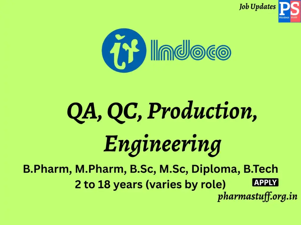 Indoco Remedies Hiring QA, QC, Production, Engineering