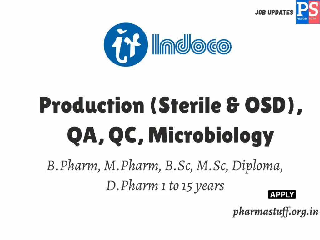 Indoco Remedies Walk-in Production (Sterile & OSD), QA, QC, Microbiology