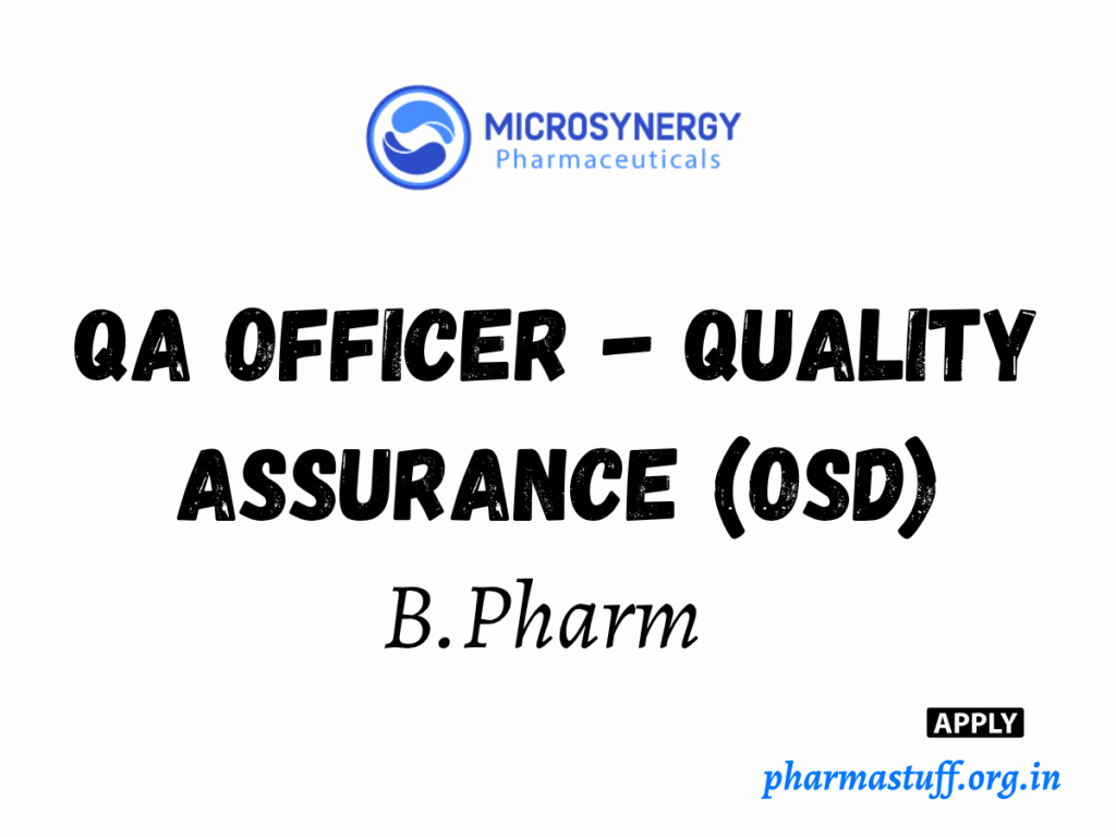 QA Officer Vacancy for B Pharm Graduates in Dubai
