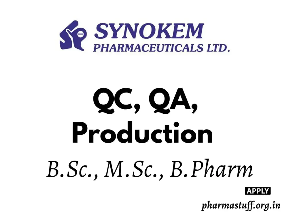 BSc/MSc/B Pharm Jobs in QC, QA & Production