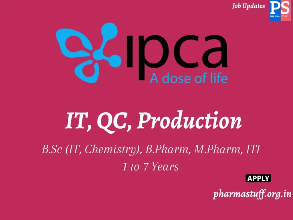 Ipca Laboratories Hiring IT, QC, Production