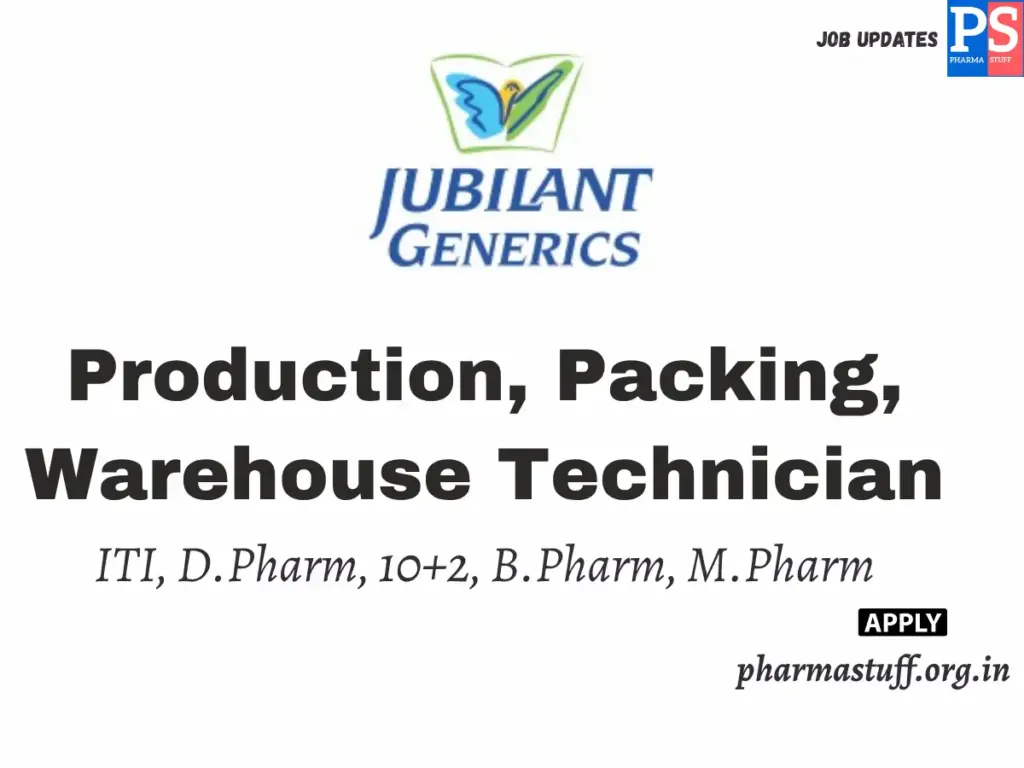 Jubilant Generics Walk-in Production, Packing, Warehouse Technician