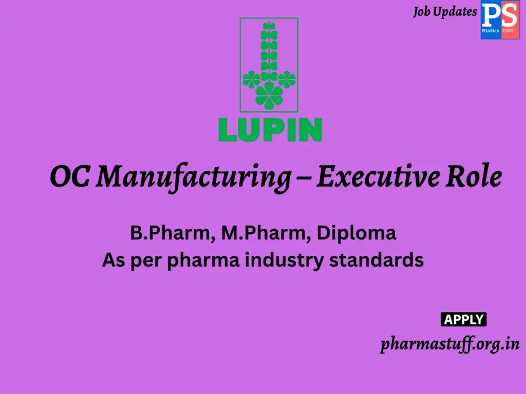 Lupin Hiring OC Manufacturing – Executive Role