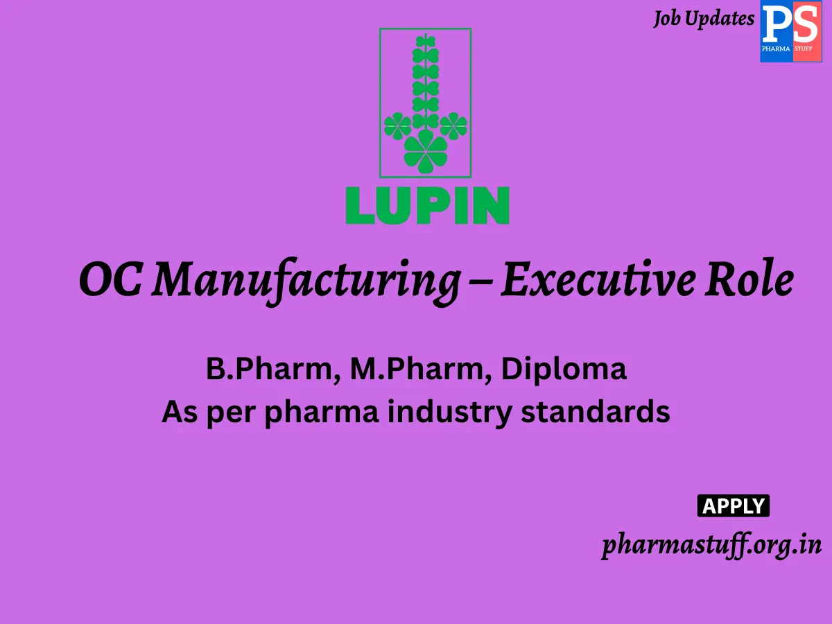 Lupin Hiring OC Manufacturing – Executive Role