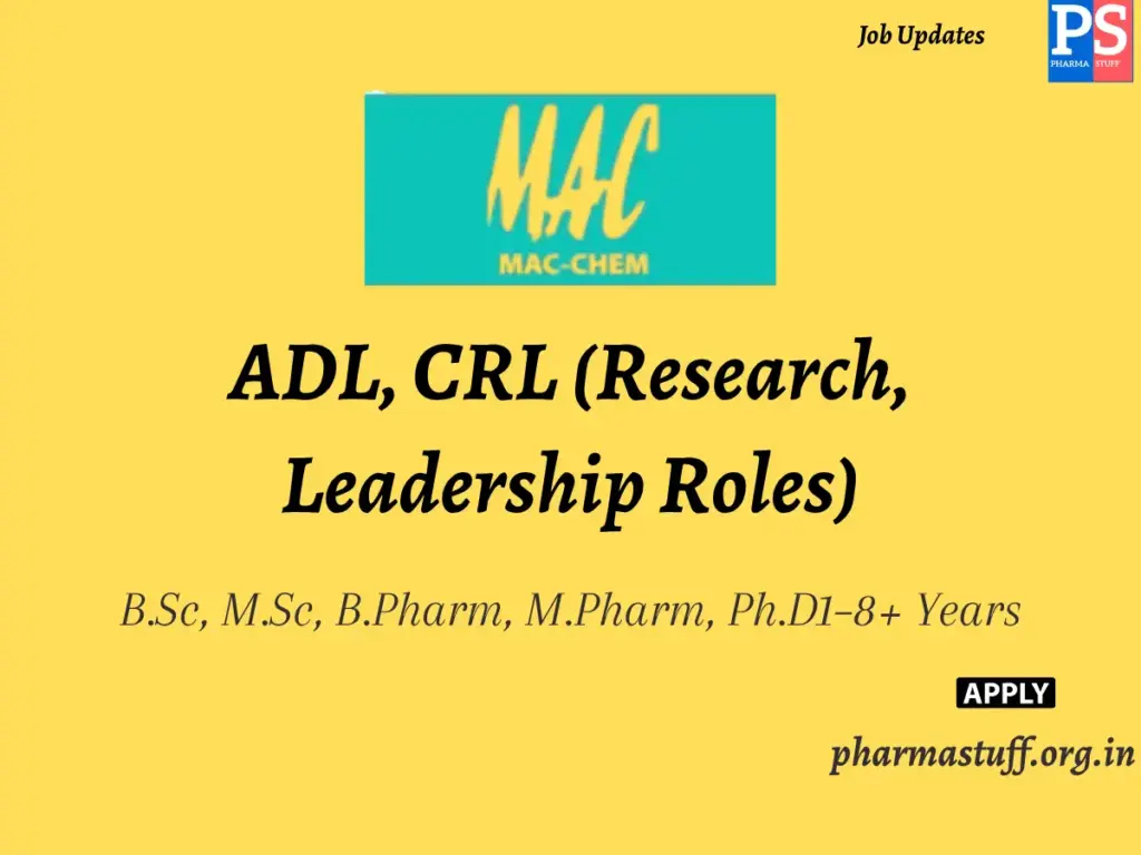 MAC-CHEM Products India Hieing ADL, CRL (Research, Leadership Roles)