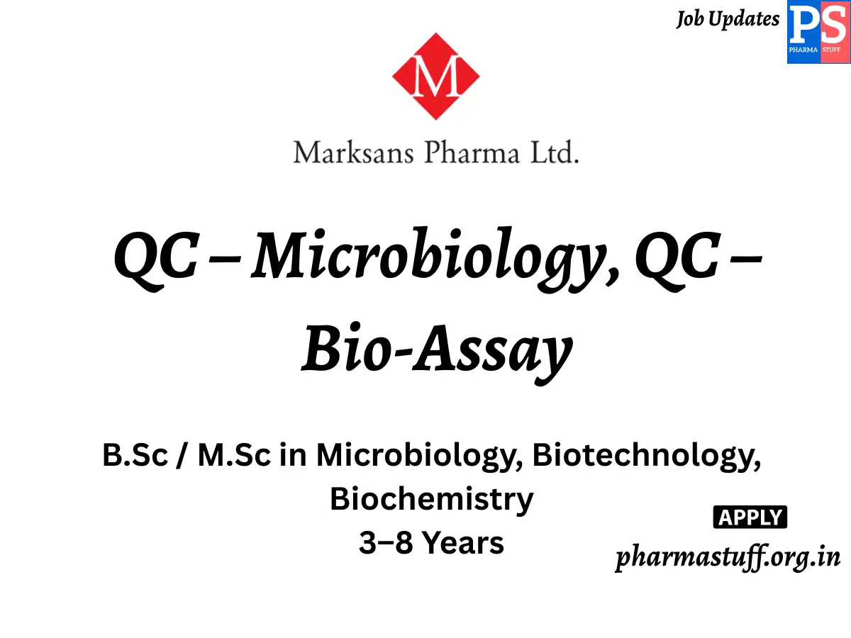 Marksans Pharma Hiring QC – Microbiology QC – Bio Assay