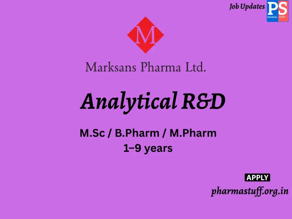 Marksans Pharma Walk-In Analytical R&D