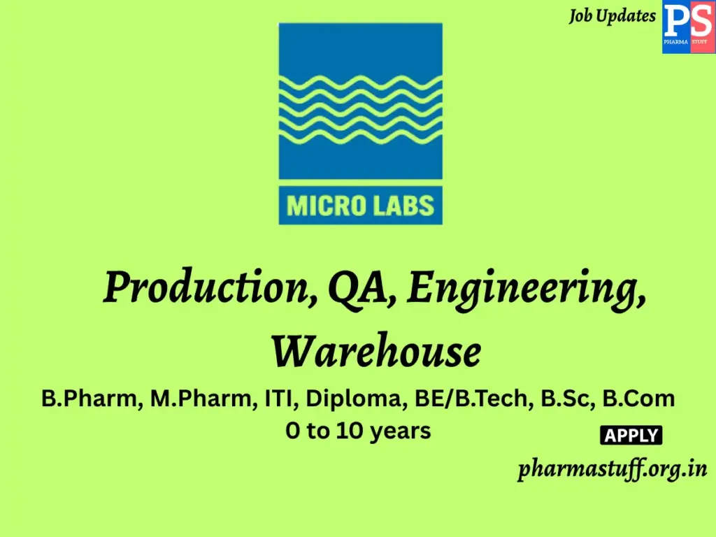 Micro Labs Walk-In Production, QA, Engineering, Warehouse