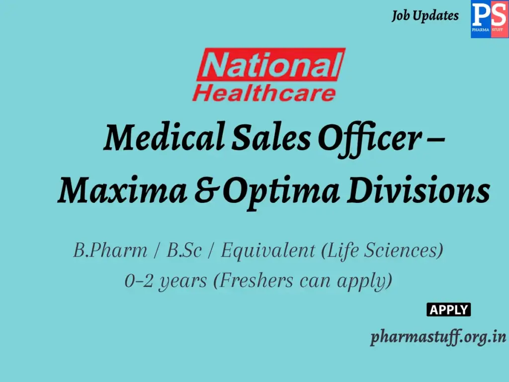National Healthcare Hiring Current Vacancies Medical Sales Officer – Maxima & Optima Divisions