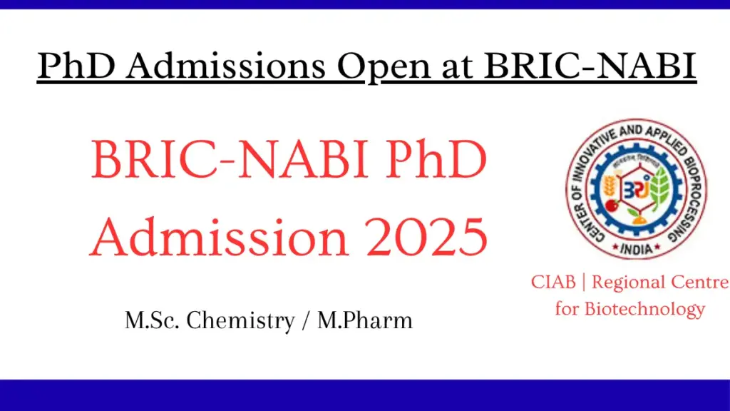PhD Admissions Open at BRIC-NABI Mohali – Chemistry & Pharmacy Graduates with Fellowship