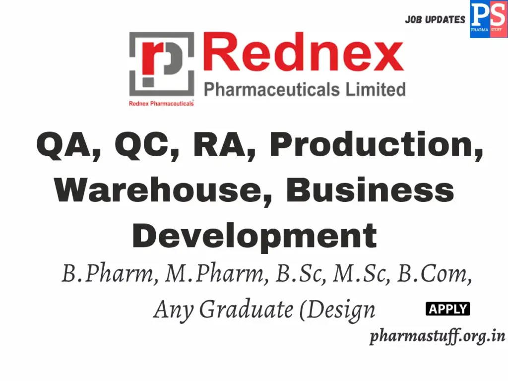 Rednex Pharmaceuticals Walk-in QA, QC, RA, Production, Warehouse, Business Development