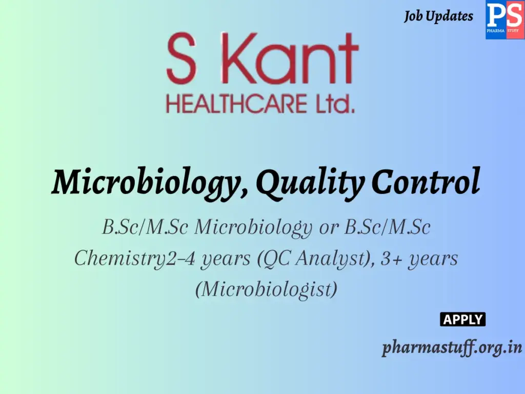 S Kant Healthcare Hiring Microbiology, Quality Control