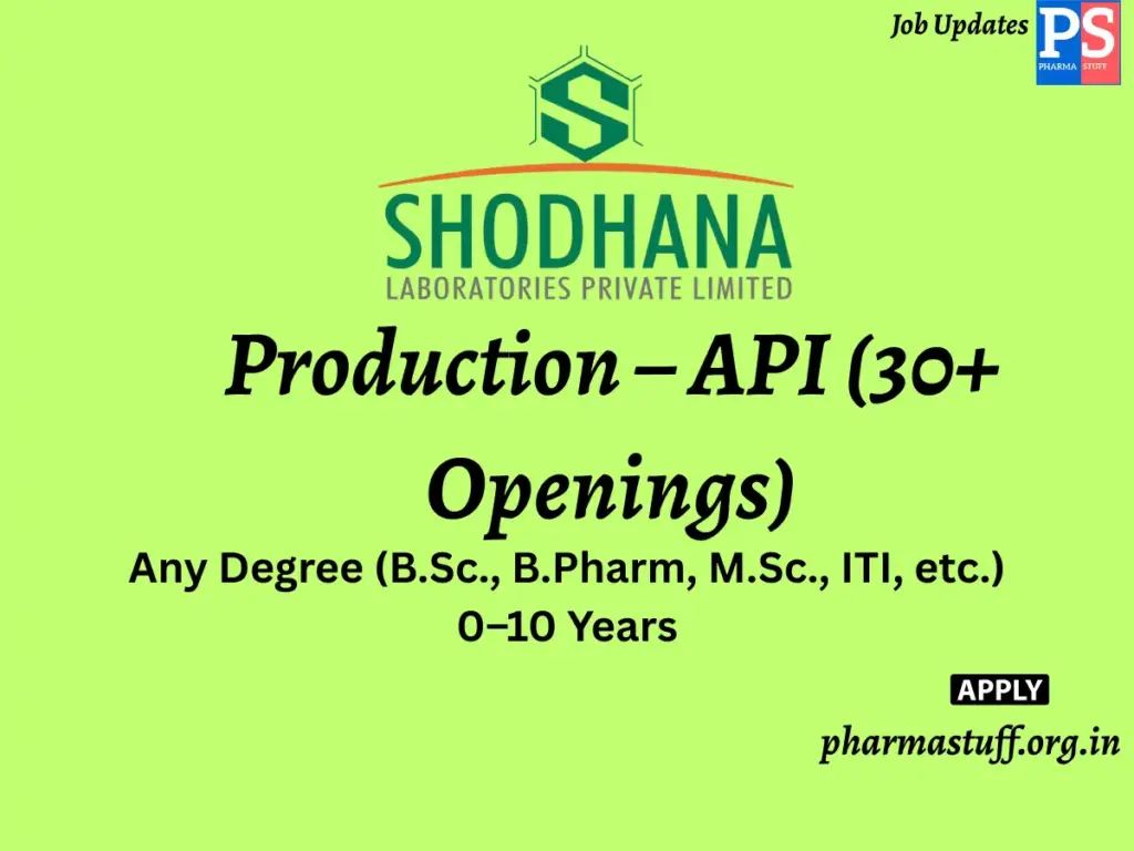 SPICA Laboratories(SHODHANA Group) Walk-in Production – API (30+ Openings)