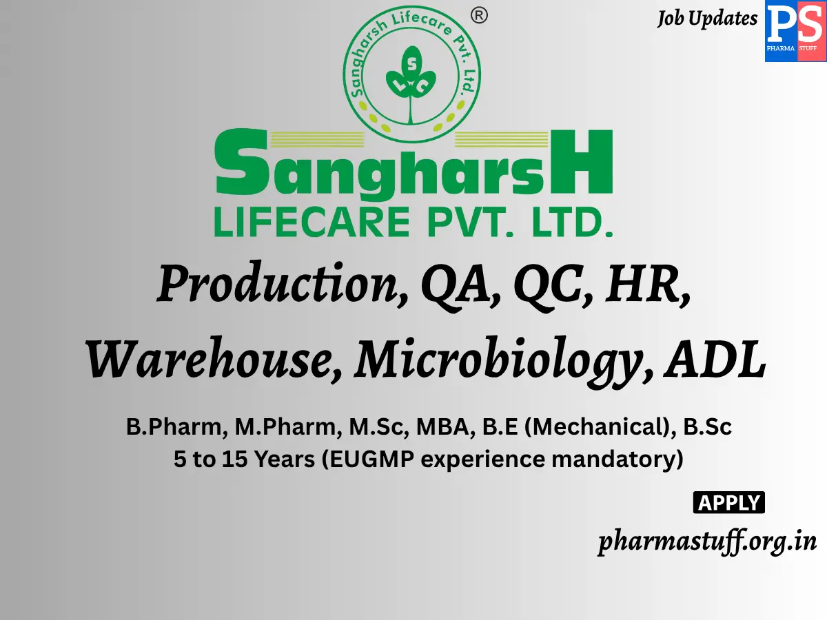 Sangharsh Lifecare Hiring Production QA QC HR Warehouse Microbiology ADL