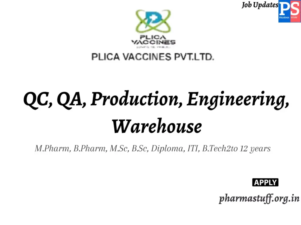 Senidoya Plica Vaccines Walk-In QC, QA, Production, Engineering, Warehouse