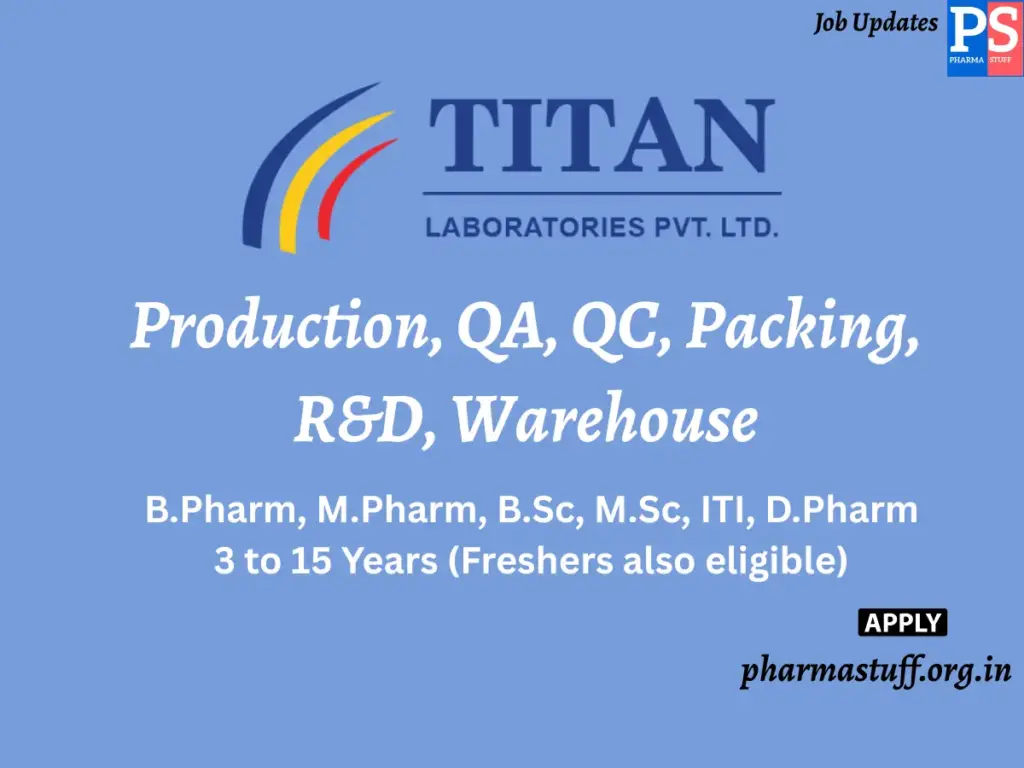 Titan Laboratories WALK-IN Production, QA, QC, Packing, R&D, Warehouse