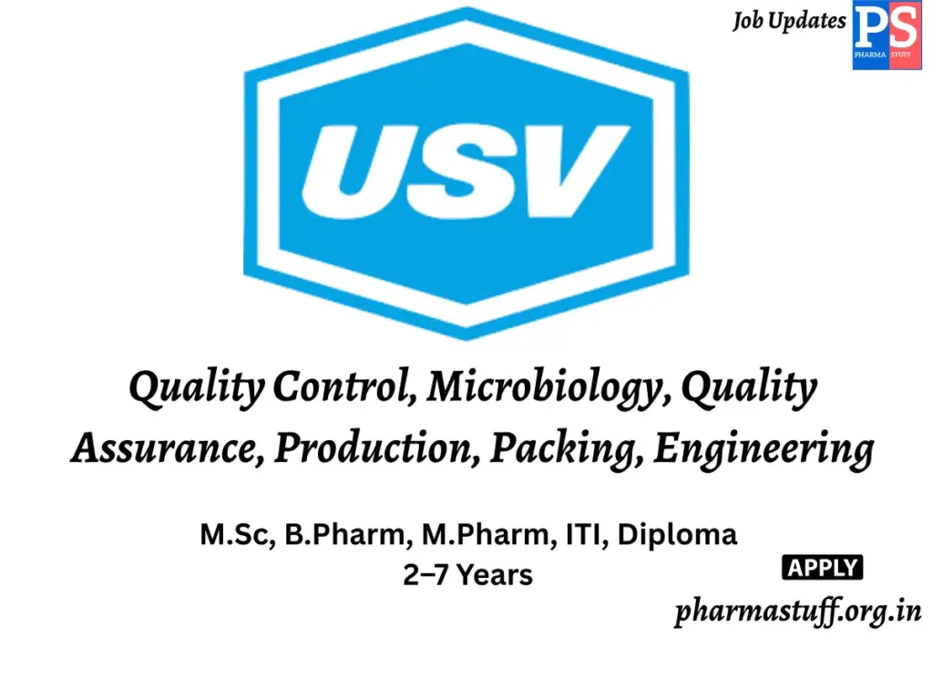 USV Walk-in Quality Control, Microbiology, Quality Assurance, Production, Packing, Engineering