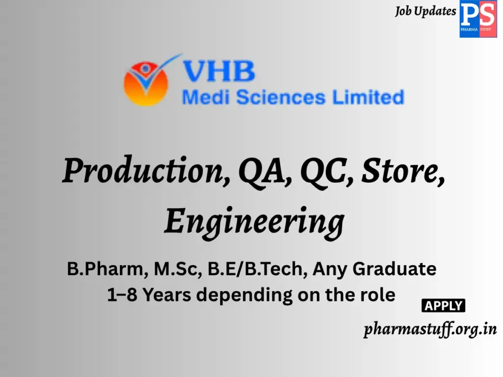 VHB Medi Sciences Hiring Production, QA, QC, Store, Engineering