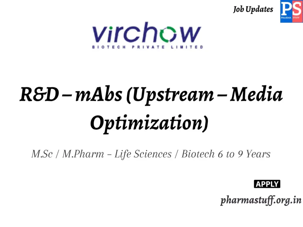 Virchow Biotech Hiring R&D – mAbs (Upstream – Media Optimization)