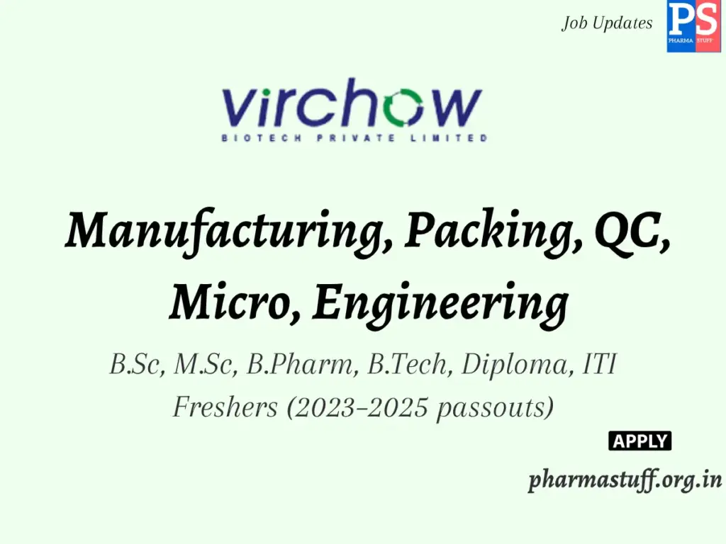 Virchow Biotech Walk-in Manufacturing, Packing, QC, Micro, Engineering