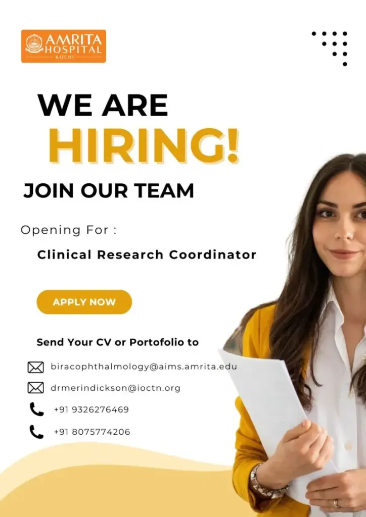 Clinical Research Coordinator Opportunity at Amrita Hospital