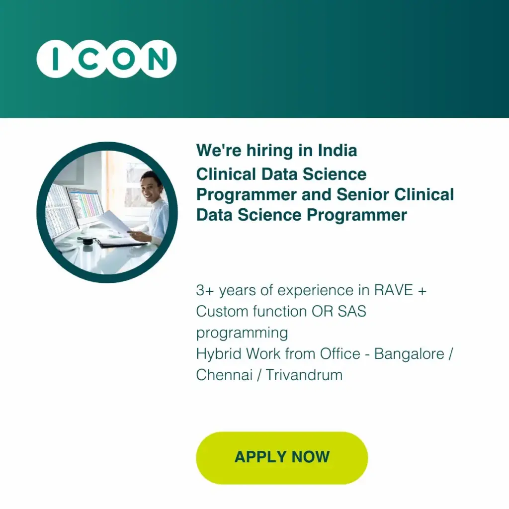 Clinical Data Science Programmer - SAS/R Jobs | ICON India 1 icon plc clinical data science programmer