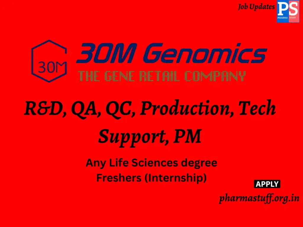 30M Genomics Hiring R&D, QA, QC, Production, Tech Support, PM