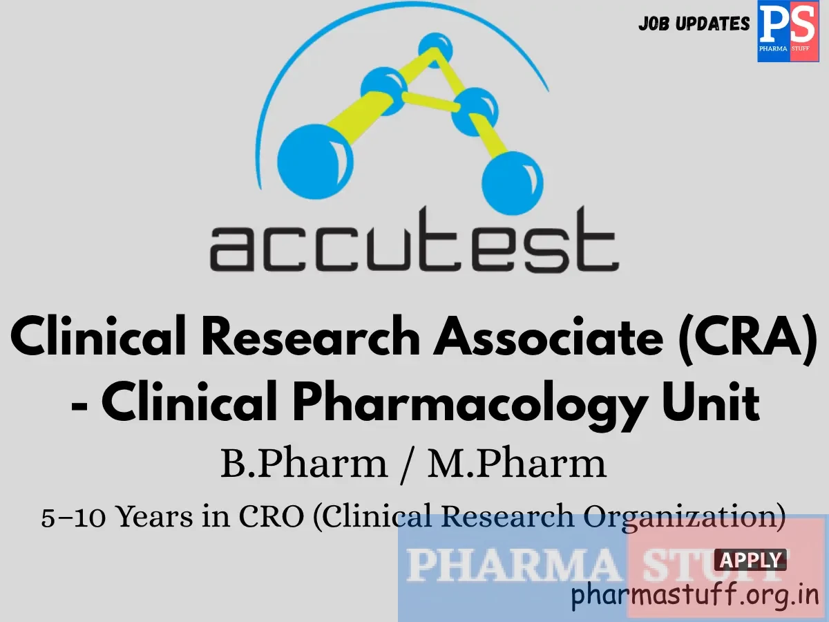 Accutest Research Laboratories Hiring Clinical Research Associate CRA Clinical Pharmacology Unit