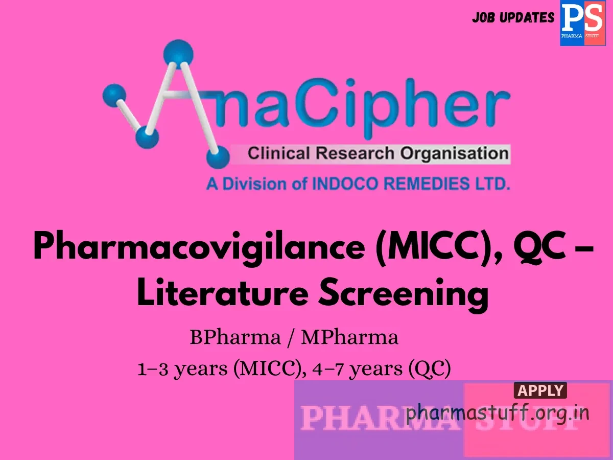 AnaCipher Clinical Research Hiring Pharmacovigilance MICC QC – Literature Screening 1