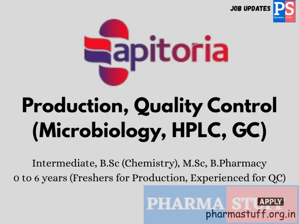Apitoria Pharma(Aurobindo Subsidiary) walk-in Production, Quality Control (Microbiology, HPLC, GC)