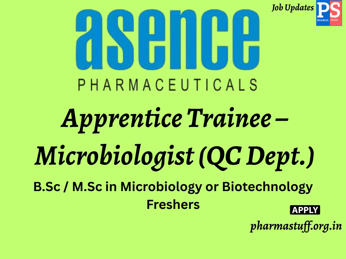 Asence Pharma Hiring Apprentice Trainee – Microbiologist QC Dept