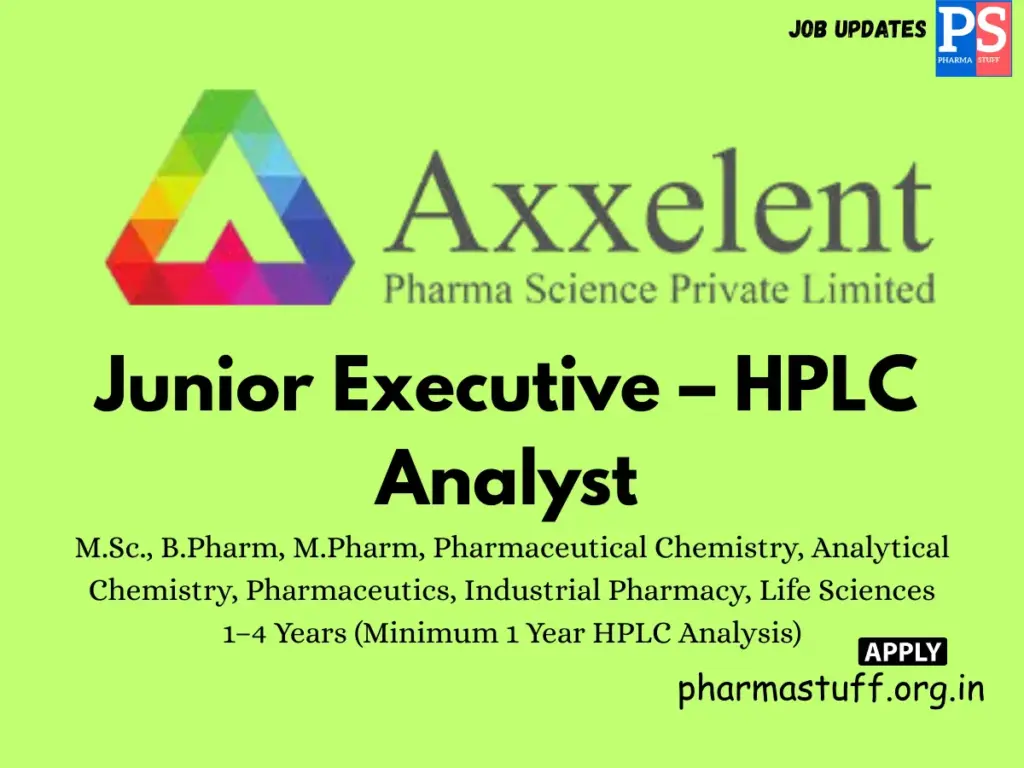 Axxelent Pharma Science Hiring Junior Executive – HPLC Analyst