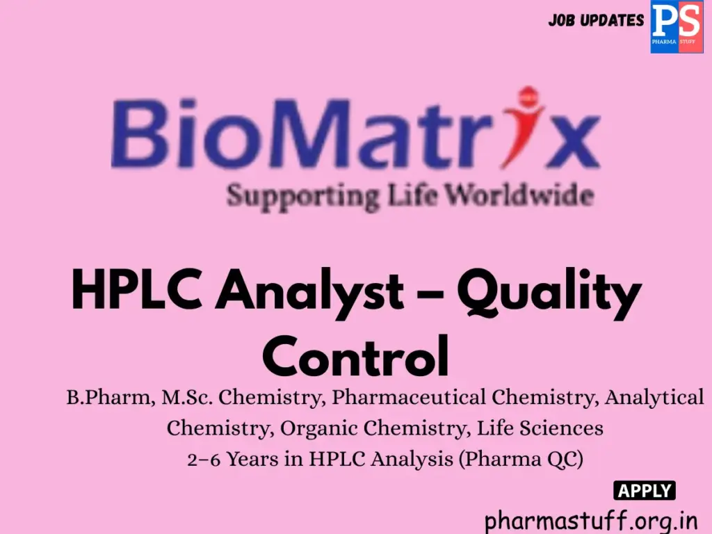 BioMatrix Healthcare Walk-in HPLC Analyst – Quality Control
