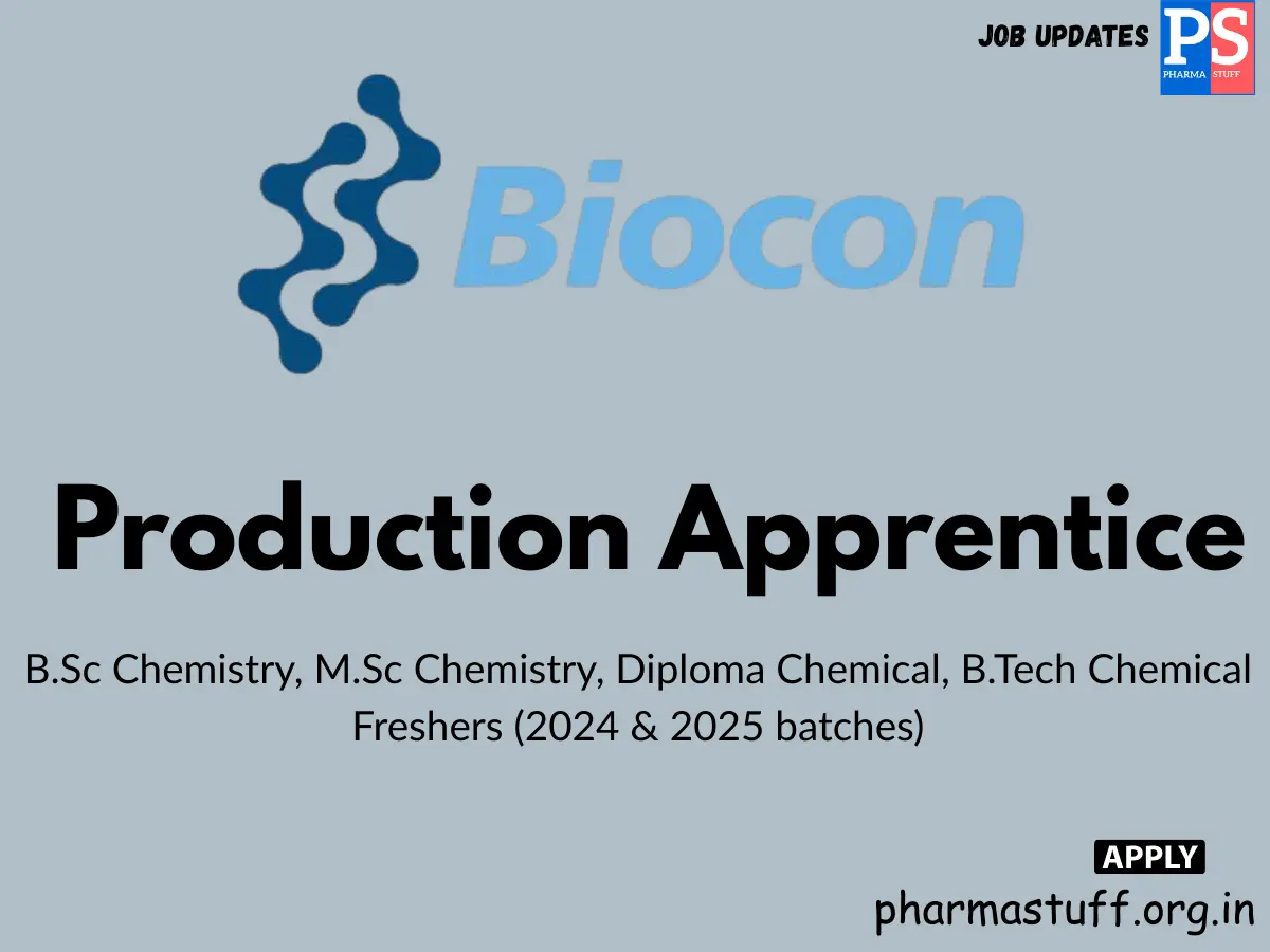 Biocon Walk in for Production Apprentice roles