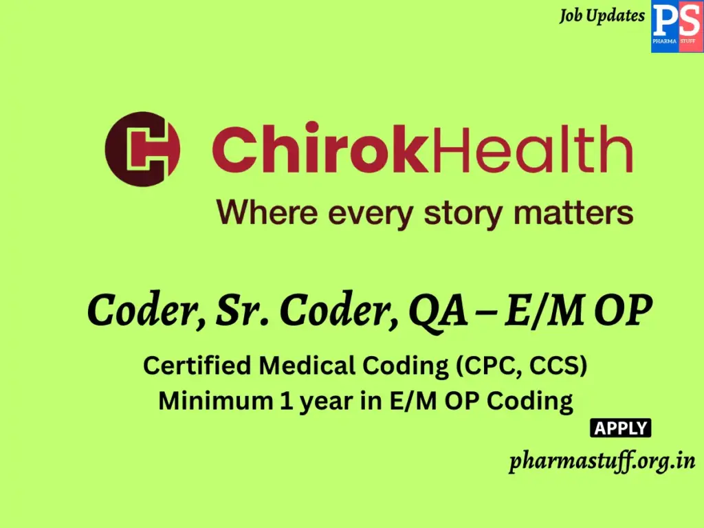ChirokHealth Hiring Coder, Sr. Coder, QA – E/M OP