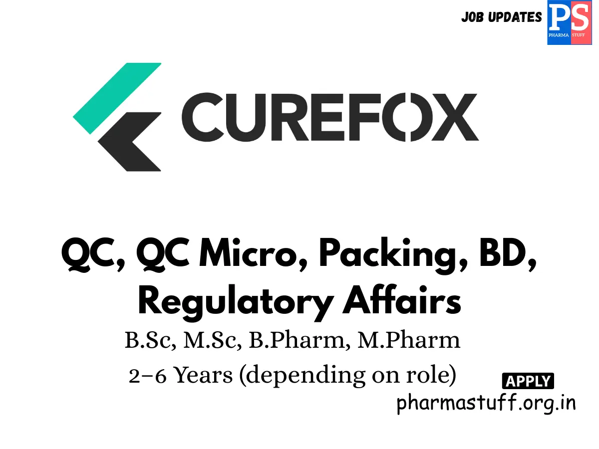 Curefox Healthcare walk in QC QC Micro Packing BD Regulatory Affairs