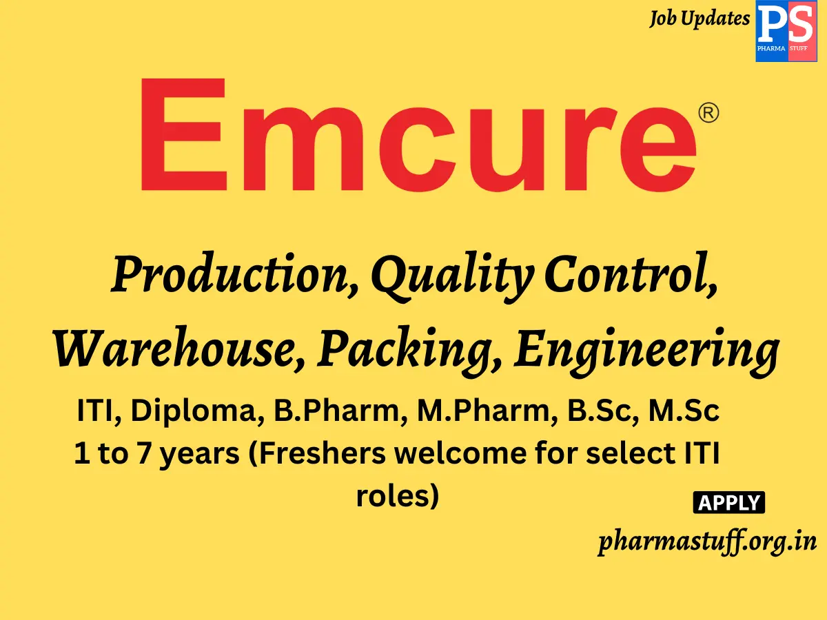 Emcure Pharmaceuticals Walk in Production Quality Control Warehouse Packing Engineering
