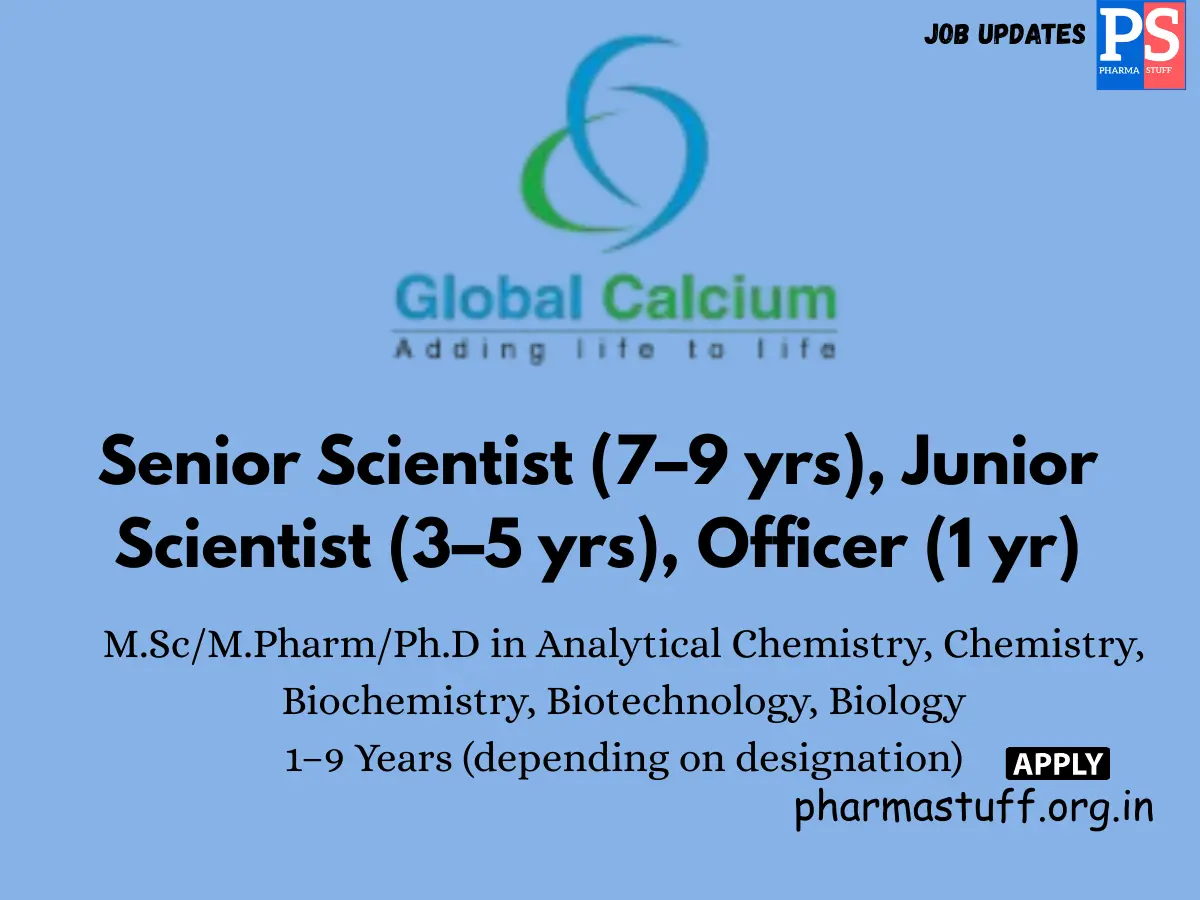 Global Calcium Hiring Senior Scientist Junior Scientist and Officer