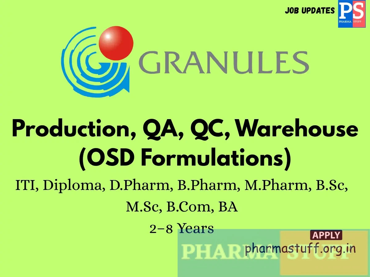 Granules India Walk in Production QA QC Warehouse OSD Formulations