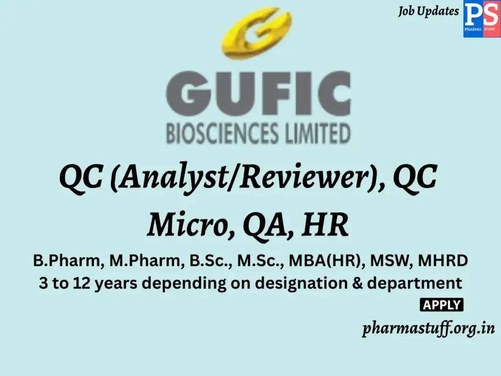 Gufic Biosciences Walk-in QC (Analyst/Reviewer), QC Micro, QA, HR